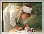 Stetoskop, Pies, Dziewczyna, Szczeniak, Pielęgniarka